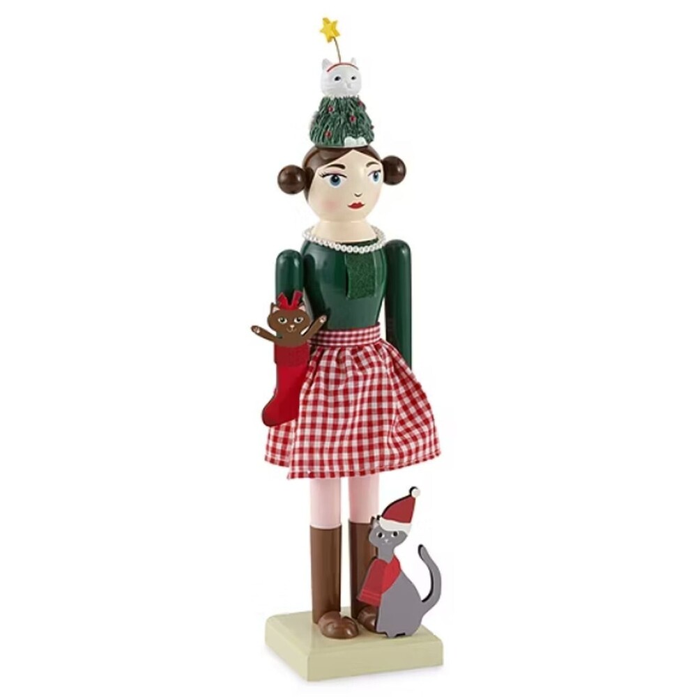 Wooden Christmas Nutcracker, 14", YOUNG WHITE FEMALE/GIRL WITH CATS 607, NP